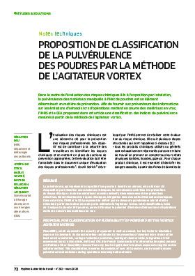 Hygiène et sécurité du travail, revue trimestrielle scientifique de l\'INRS
